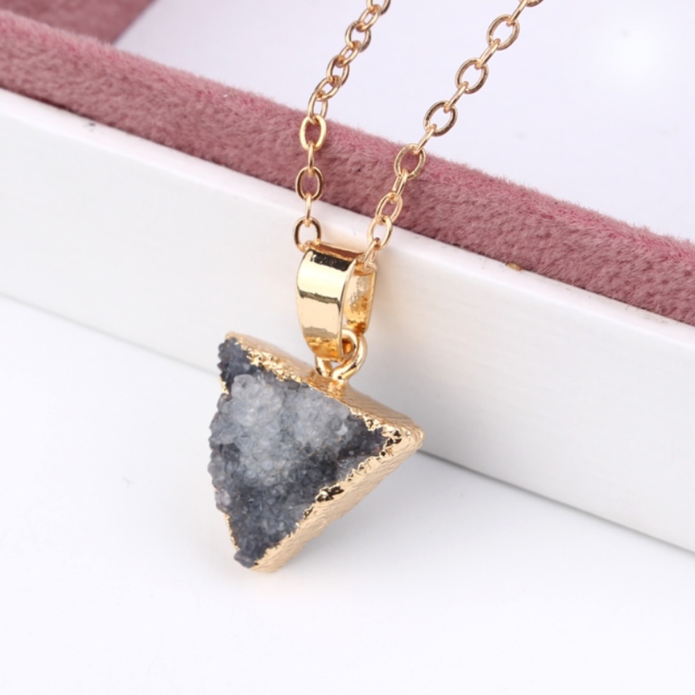 rectangle black resin druzy gold plated necklace